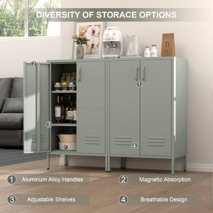 Metal Locker Storage Cabinet, Black Accent, Pantry Cabinet with Doors, Locker for Living Room, Kitchen, Office