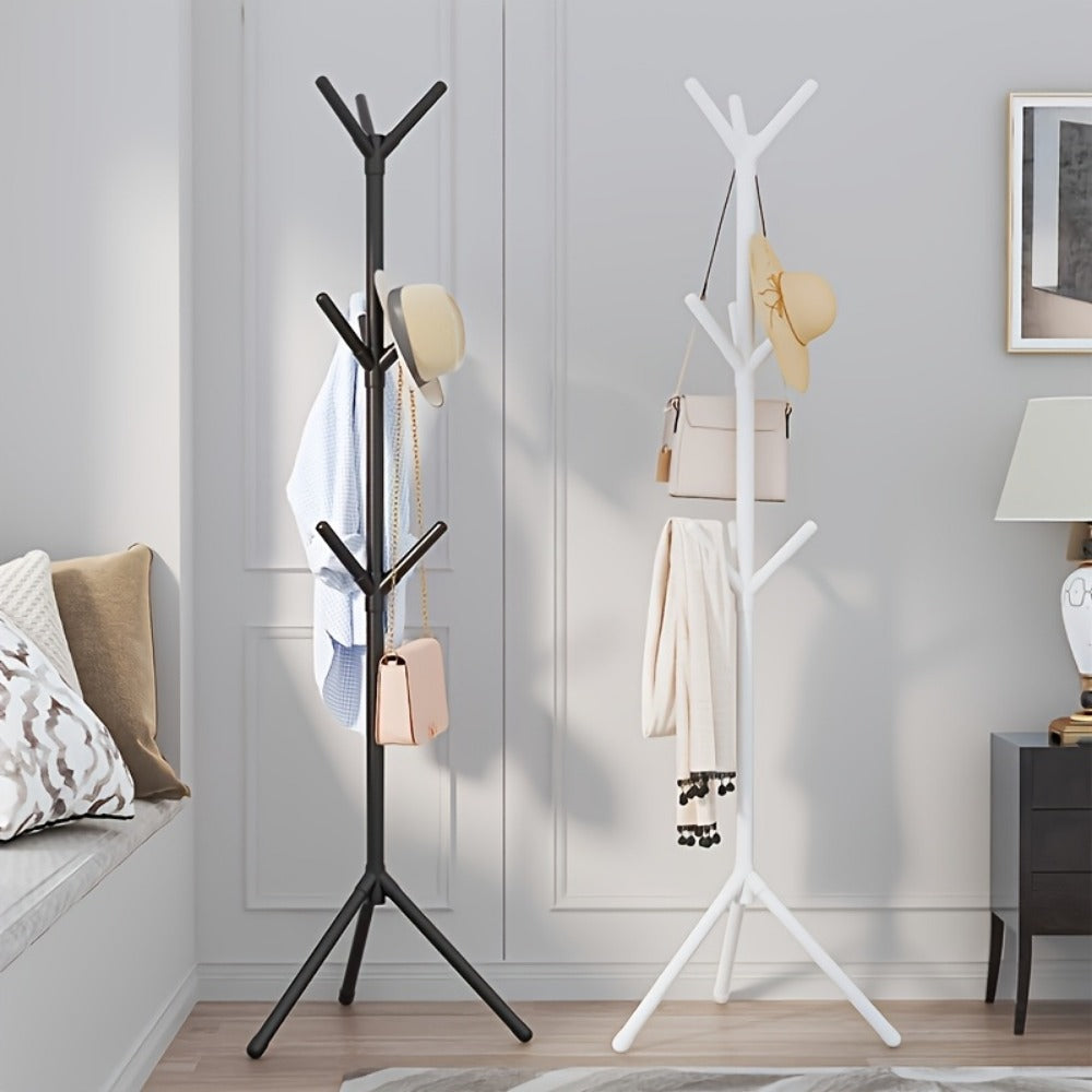 Clothes Rack with Hooks and Shelf 9 Hooks Mobile Freestanding Garment Organizer for Entryway Hallway Bedroom Living Room Office Dorm Black White