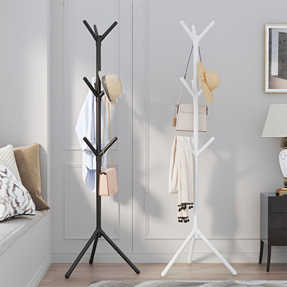 Clothes Rack with Hooks and Shelf 9 Hooks Mobile Freestanding Garment Organizer for Entryway Hallway Bedroom Living Room Office Dorm Black White