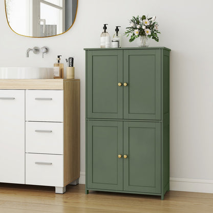 Tall Freestanding Storage Unit with Four Doors And Two Adjustable Shelves, Suitable for Organizing Kitchens, Bathrooms, And Living Rooms