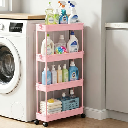 4-Tier Slim Rolling Storage Cart with Wheels – Space-Saving Mobile Organizer Tower Rack for Kitchen, Bathroom, Bedroom, Laundry Room & Apartment