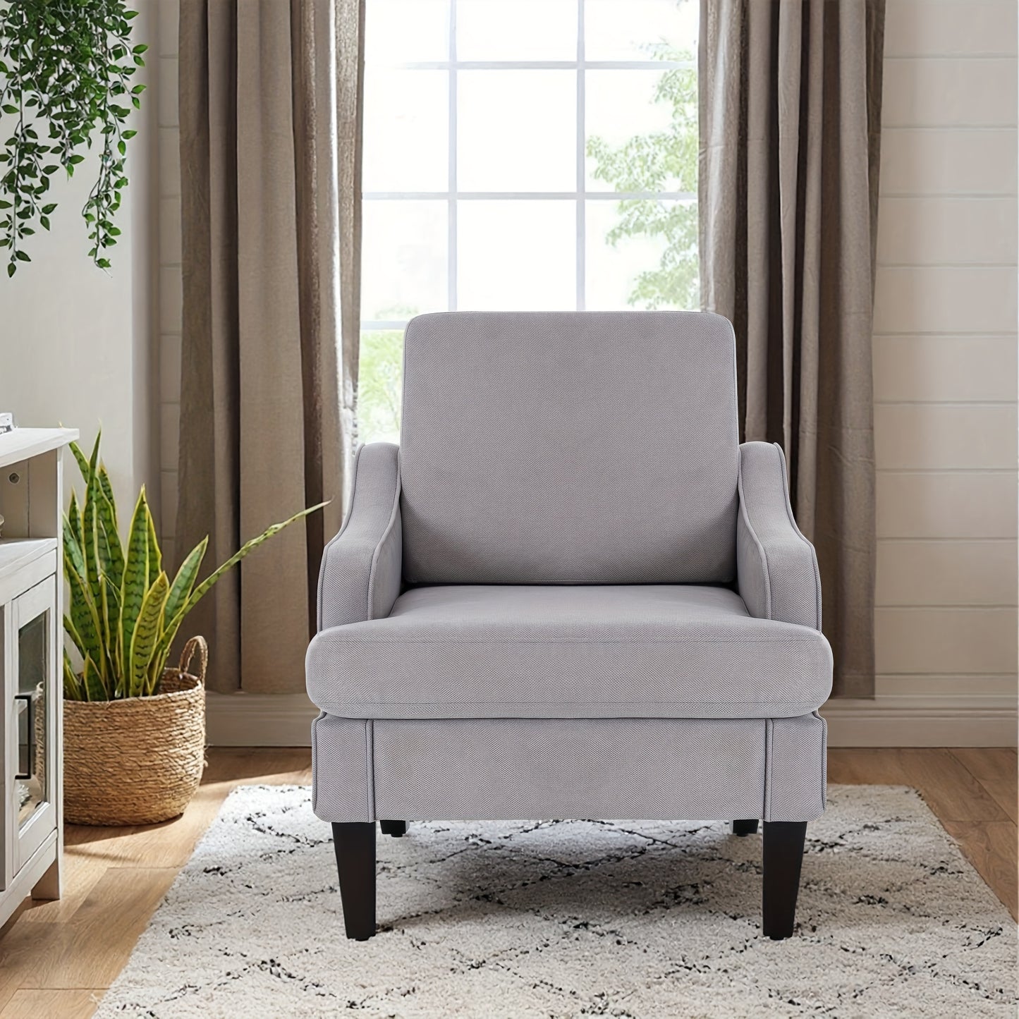 Mid-Century Modern Armchair, Plush Padded Accent Chair With Arms For Living Room Bedroom, Comfortable Lounge Chair For Apartment Waiting Room