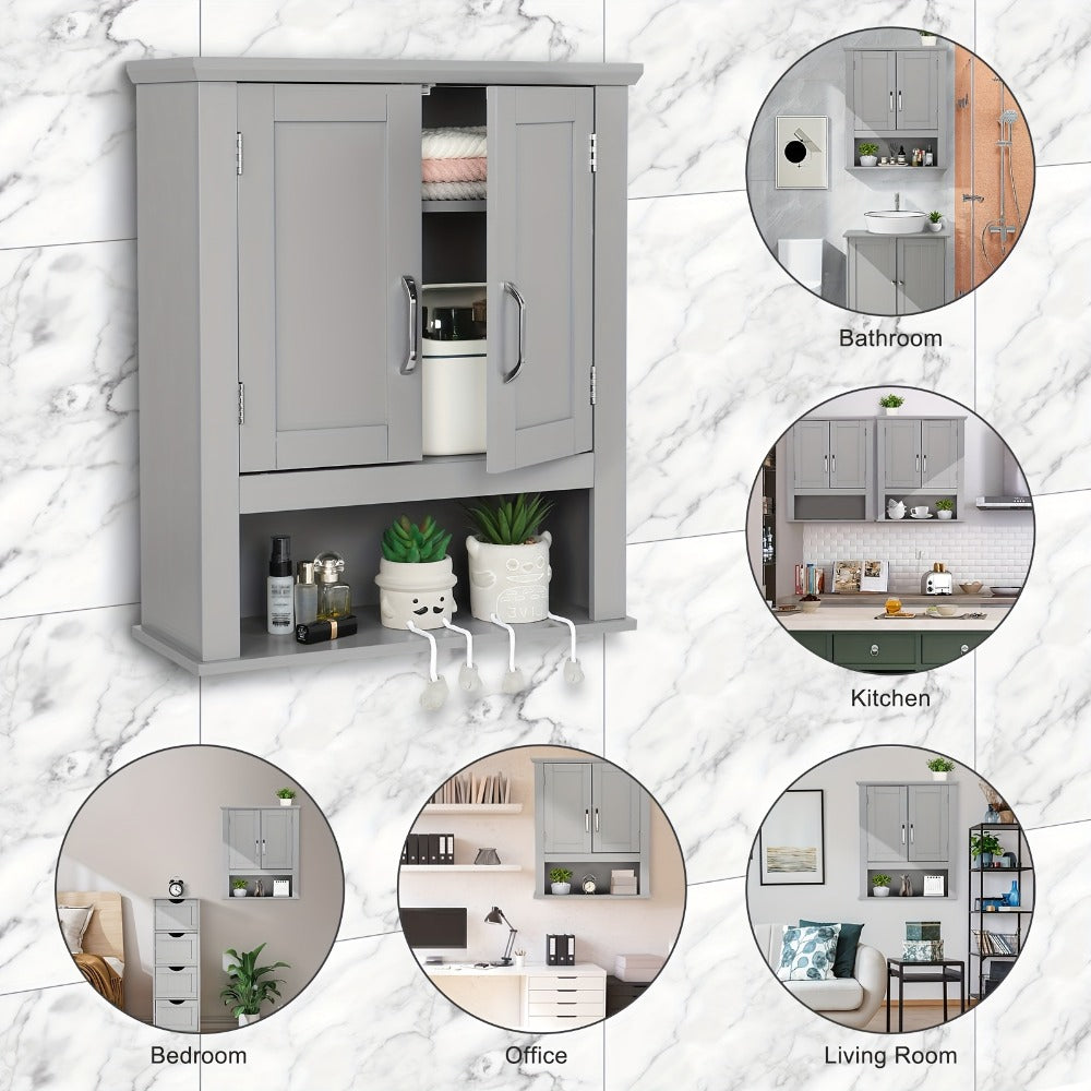 Over The Toilet Bathroom Cabinet with 2 Doors & Adjustable Shelf, Wall Mounted MDF Medicine Storage Organizer for Small Bathrooms, Toilet Paper & Medicines