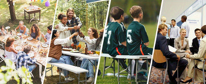 Bonnlo 6 Feet White/ Black Plastic Folding Benches for Outdoor Camping Dining Soccer Games Portable Picnic Party Seating with Smooth HDPE Tabletop 1 Pack/ 2 Pack Garden Patio Lawn Dining Benches Chairs