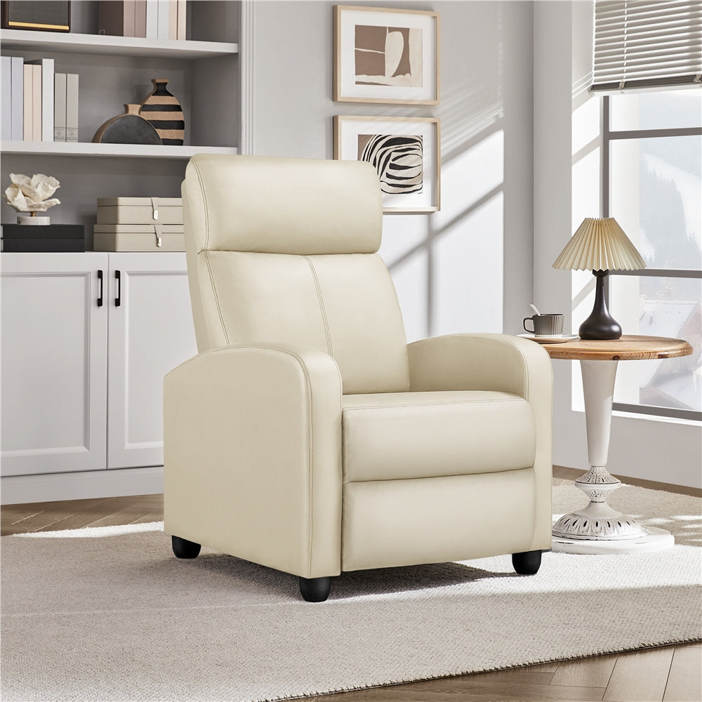 Costoffs PU Leather Recliner Chair, Modern Adjustable Single Reclining Sofa with Pocket Springs, Comfortable Upholstered Leather Armchair for Living Room, Bedroom, and Home Theater