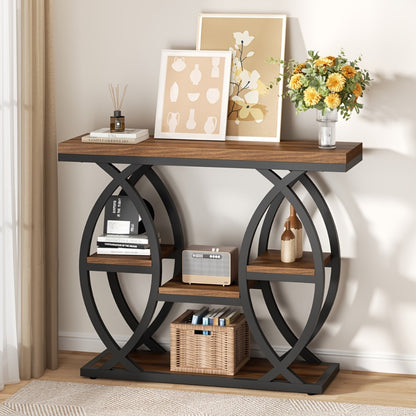 Console Table 39 Inch with 4-Tier Storage Shelves, Narrow Entryway Sofa Table Wood & Metal Frame for Hallway, Living Room & Small Spaces