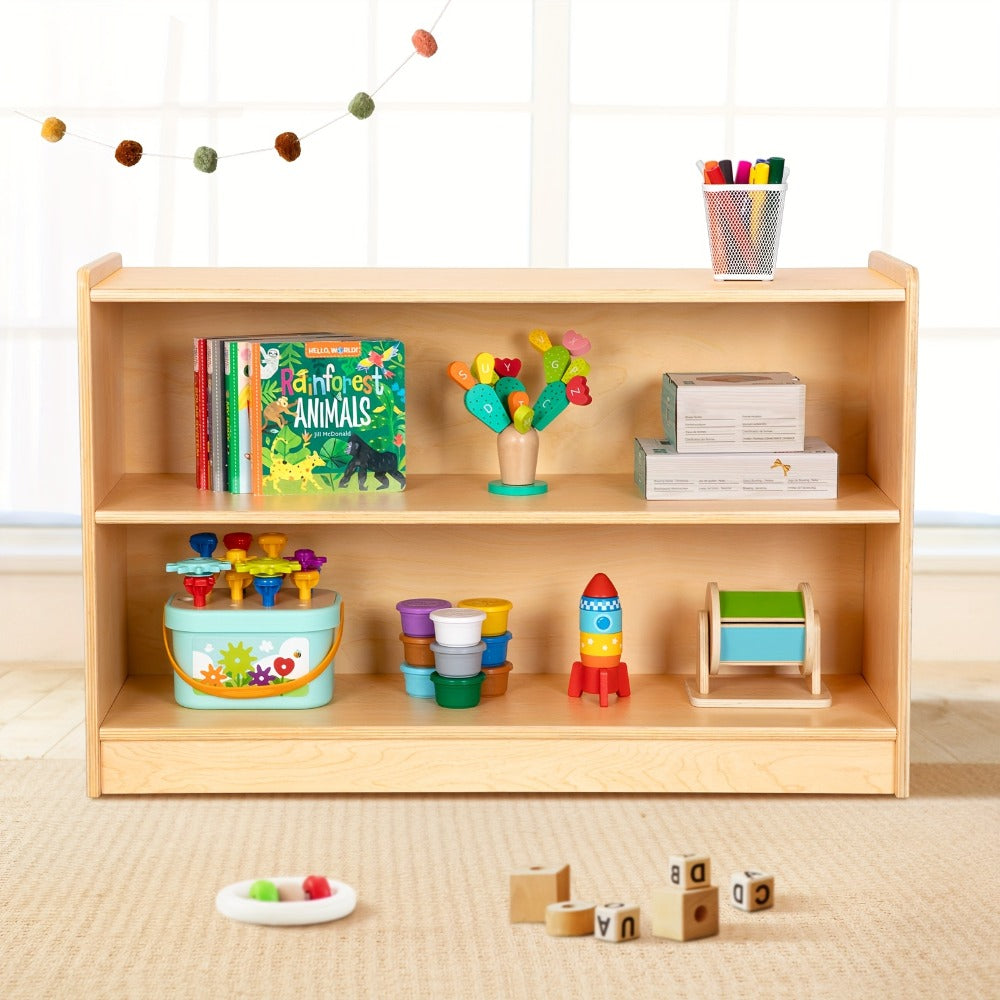 Wood Shelf And Storage, 35.4" L, Wood Bookshelf And Organizers, 2-Tier Storage Cabinet Shelves And Kids Bookcase For Classroom, Kindergarten, Kids Room, Playroom.