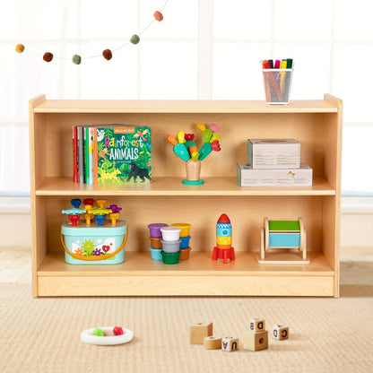 Wood Shelf And Storage, 35.4" L, Wood Bookshelf And Organizers, 2-Tier Storage Cabinet Shelves And Kids Bookcase For Classroom, Kindergarten, Kids Room, Playroom.
