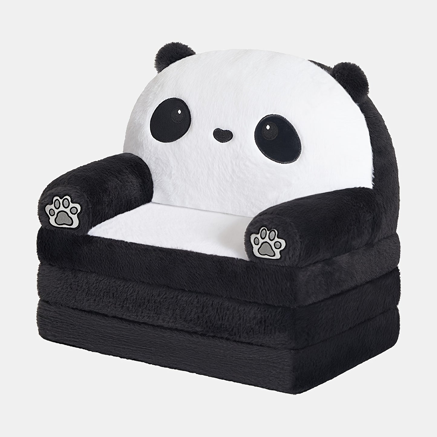 Cute Teddy Bear Kids Foldable Sofa 2-In-1 Fold Out Couch Soft Polar Fleece Chair High-Density Foam PP Cotton Lounger for Playroom Boys Girls Room Decor