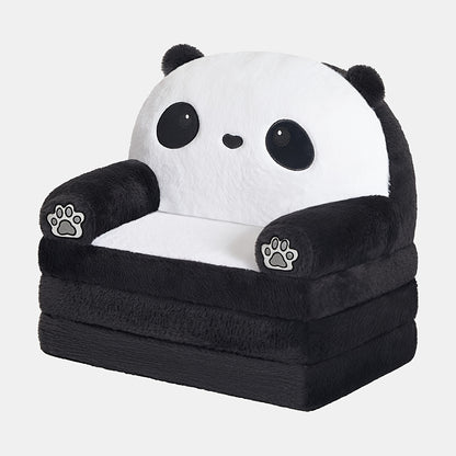 Cute Teddy Bear Kids Foldable Sofa 2-In-1 Fold Out Couch Soft Polar Fleece Chair High-Density Foam PP Cotton Lounger for Playroom Boys Girls Room Decor