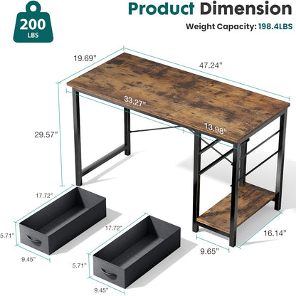 47-Inch Computer Gaming Desk with 2 Adjustable Fabric Storage Drawers, Ideal for Work, Writing, And Study, Computer Desk