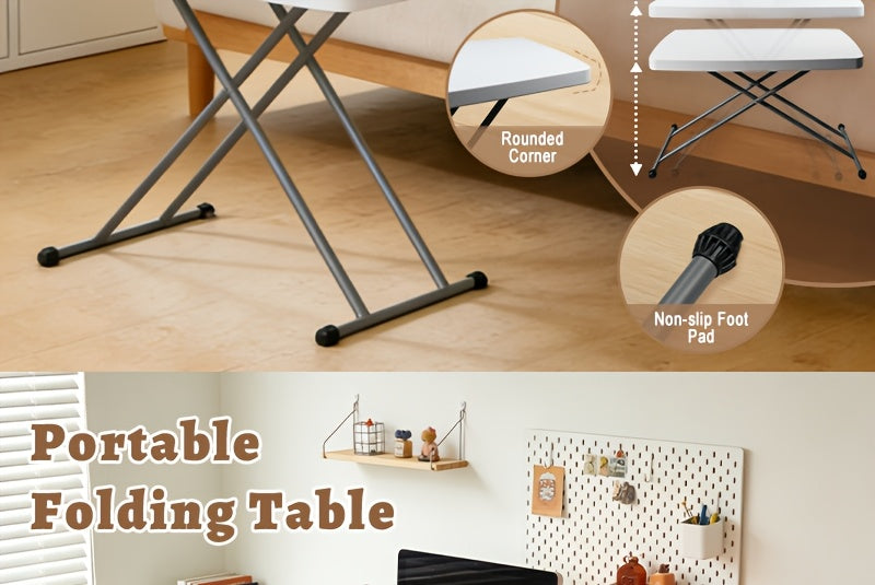 Folding Table 2.5/4/6FT Portable Heavy Duty Plastic Fold-in-Half Utility Table Portable Dining Table Indoor Outdoor Adjustable Height Folding with Carrying Handle, Locks, Camping and Party, Picnic Table -White/Black