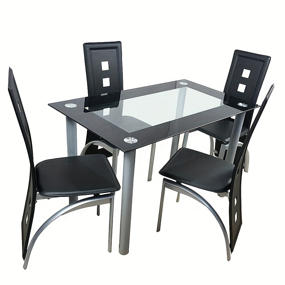 4pcs Hollow Decoration PU Leather Dining Chair Black