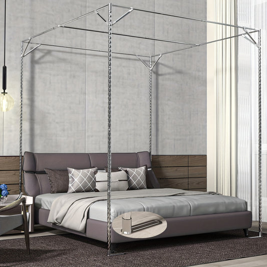 Classic Style Stainless Steel Adjustable Canopy Bed Frame - Versatile for Twin, Full, Queen & King Sizes - Thick Frame Bracket Perfect for Metal or Wood Beds with Mosquito Curtains - Elegant for Modern Bedroom Decor, Bed Accessories