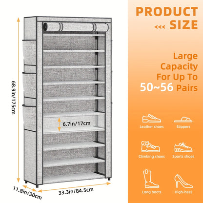 10-Tier Shoe Storage Organizer, Shoe Rack, Shoe Storage Cabinet, Large Capacity 50-56 Pairs Tall Shoe Shelf Free Standing Storage Cabinet Entryway Closet, Dustproof Floor Standing Storage Cabinet with Easy Assembly, for Halloween And Christmas
