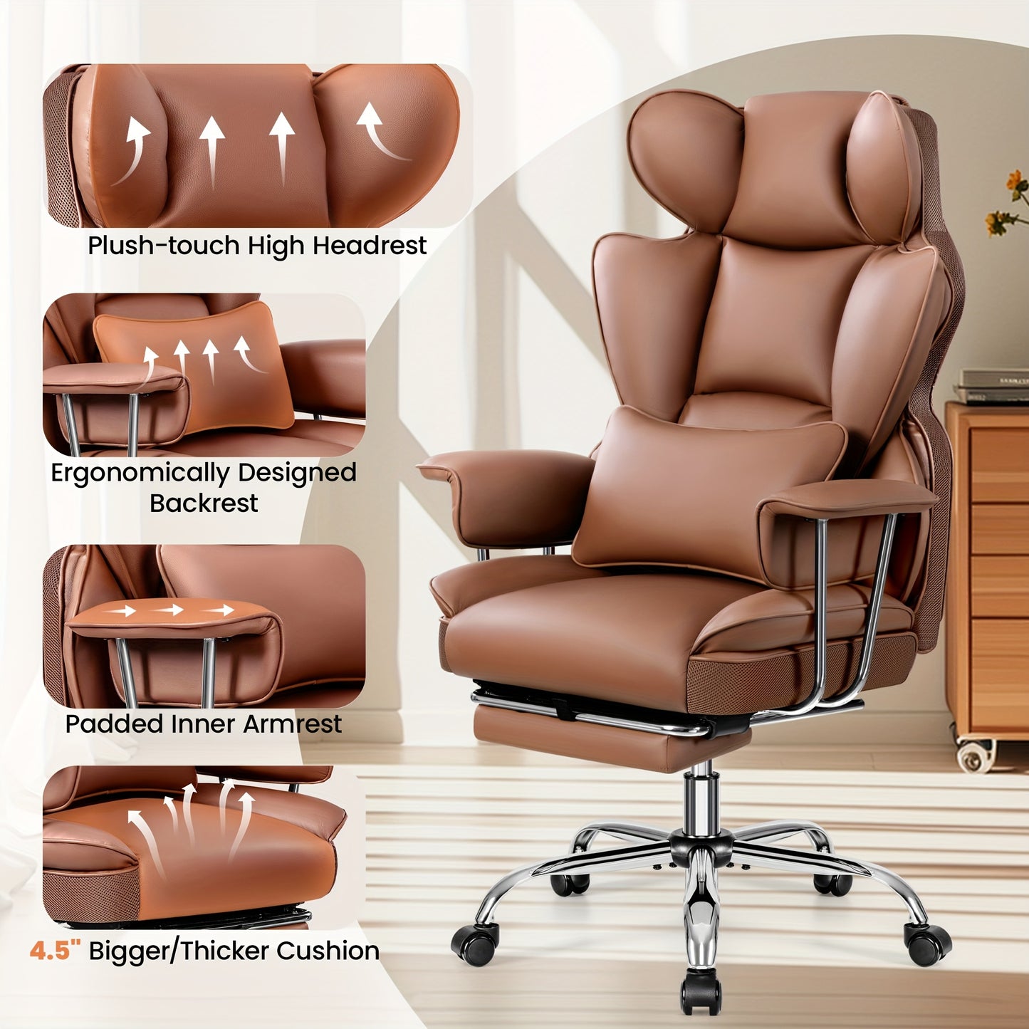 KERDOM Big & Tall Executive Office Chair with Footrest - Heavy Duty 500lbs Capacity Ergonomic High Back Reclining Chair, Adjustable Height, Lumbar Support & Manual Recline, Heavy-Duty Swivel Computer Desk Chair with Soft Cushioned & Backrest for Hom