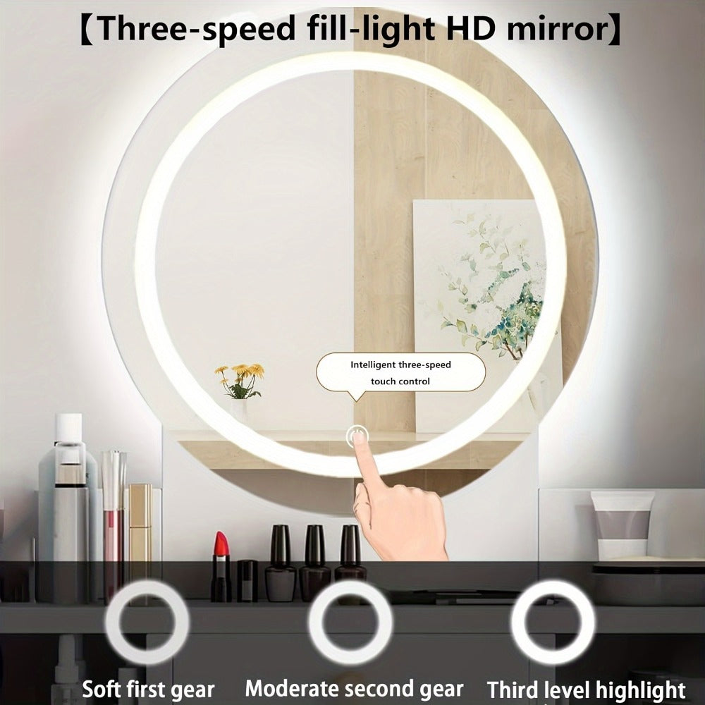 Vanity Desk with Mirror and Lights, Brightness Adjustable Makeup Table with Drawer, Bedroom Dressing Table for Small Space, White