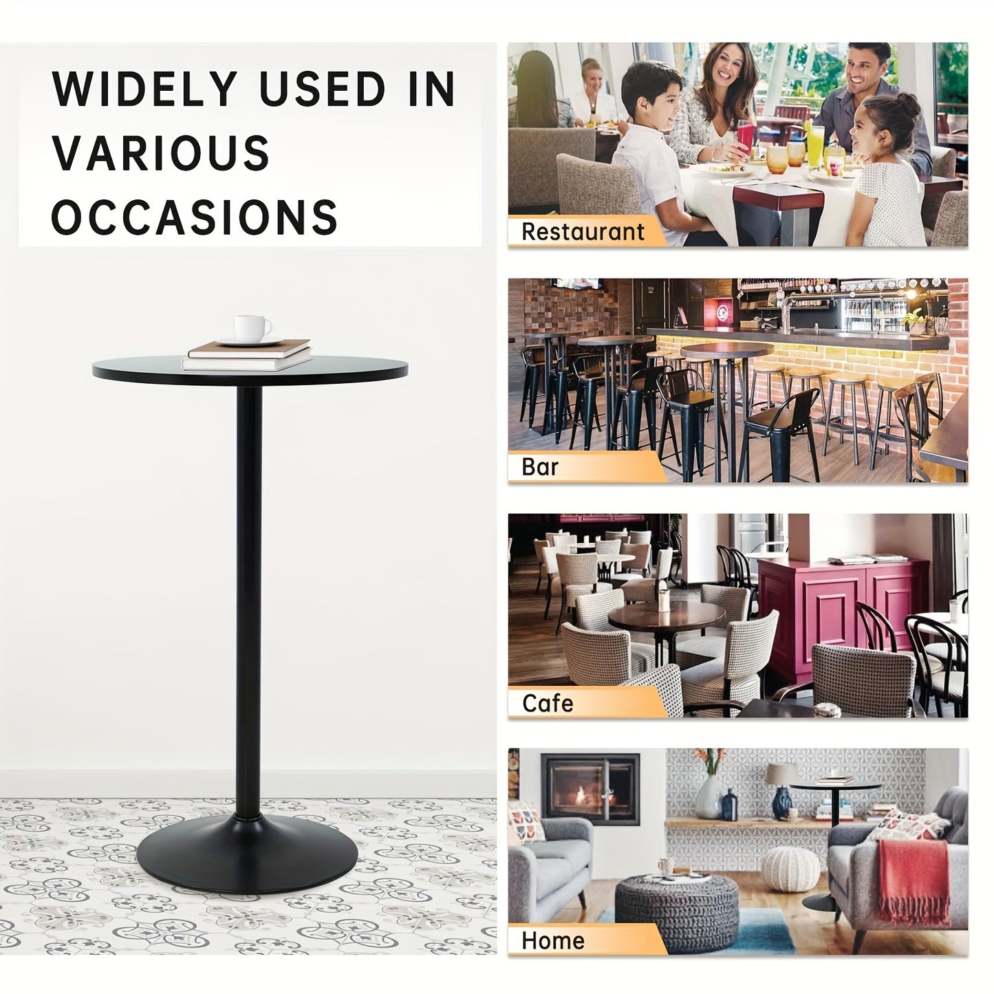 24" Top 2pcs/1pc Round High-Top Bar Table Indoor-outdoor Bistro Pub Table with Metal Structure Space-Saving Round Pub Table Modern Style Outdoor Furniture for Pub, Home, Kitchens, Dining Room, Party Roostertail Lounge- Easy Assembly