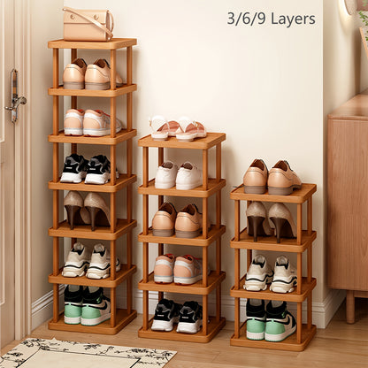 Stackable Bamboo Shoe Shelf with 3/6/9 Layers - a Vertical Organizer Ideal for Compact Areas Like Entryways, Closets, Corners, And Doorways. This Slim Shoe Storage Solution Is Perfect for Saving Space And Can Be As a Project