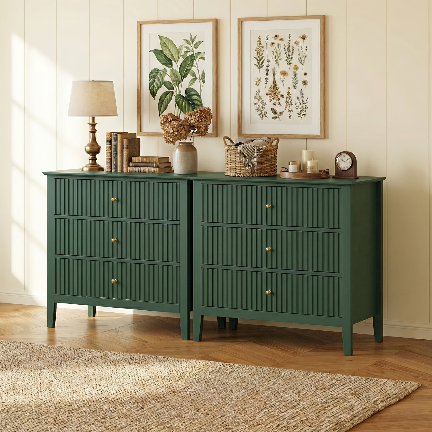 Nightstands 2pcs/1pc, Fluted Design Wooden Dressers with Ample Storage, 30-Inch Modern Painted Chest for Bedroom, Living Room, And Entryway