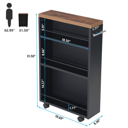 Slim Storage Cart with 4-Tier Slide Out Shelves, Rolling Narrow Utility Cart on Wheels for Small Spaces, Kitchen, Bathroom, Laundry Room, Rustic Design with Handle