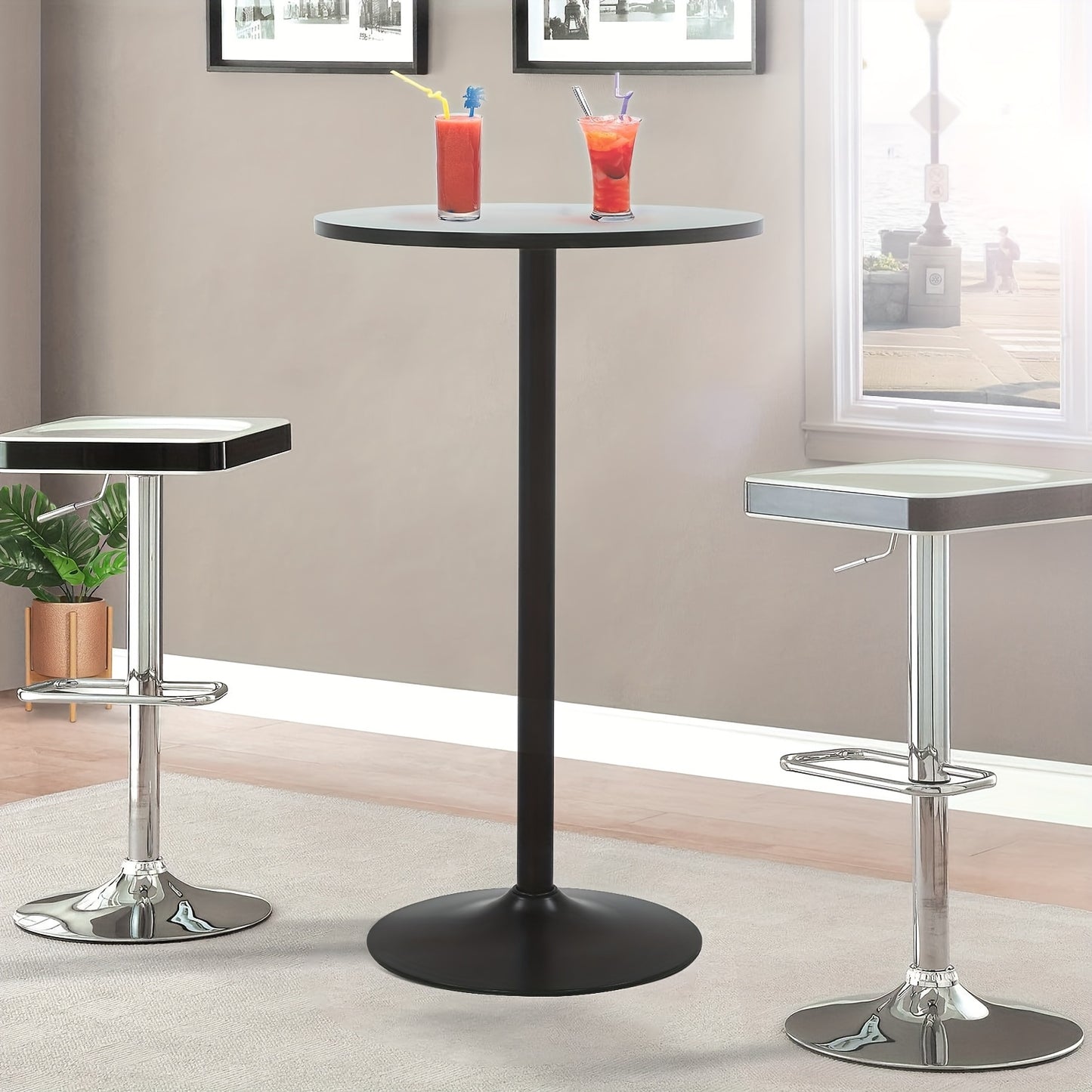 24" Top 2pcs/1pc Round High-Top Bar Table Indoor-outdoor Bistro Pub Table with Metal Structure Space-Saving Round Pub Table Modern Style Outdoor Furniture for Pub, Home, Kitchens, Dining Room, Party Roostertail Lounge- Easy Assembly
