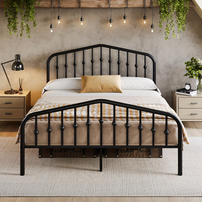 HOOMIC Queen Size Heavy-Duty Victorian Bed Frame - 14'' Wrought Iron Platform Bed with Victorian Headboard & Footboard, No Box Spring Needed, Assembly, Sturdy Metal Frame Suitable for Queen Size