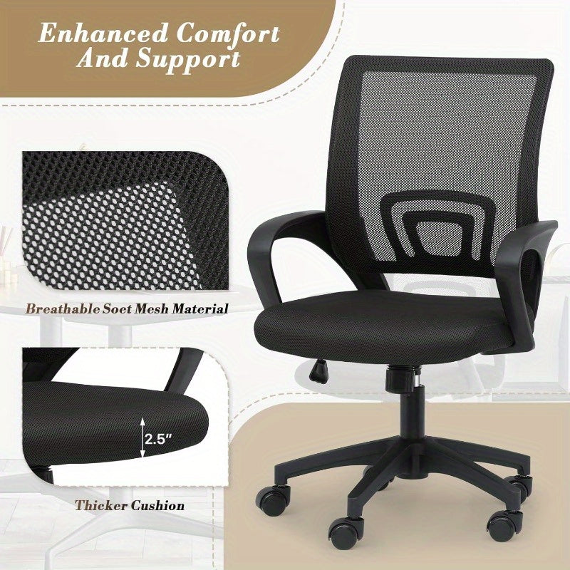 Office Chair Ergonomic - Mesh Desk Chair with Lumbar Support & Wide Seat (300Lbs Capacity) Adjustable Height, Swivel Wheels - for Home Office, Gaming, Bedroom