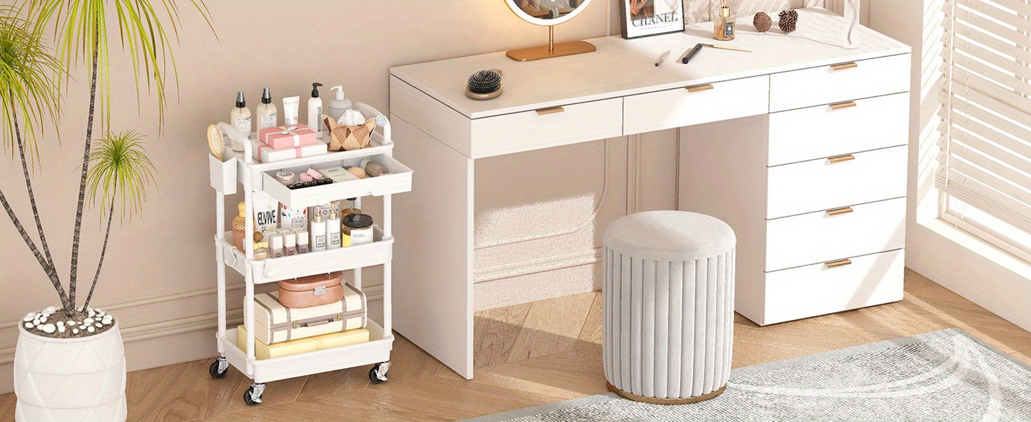 [Wedding Decorations Gift] Multi-Functional 3/4 Tier Rolling Storage Cart With Drawers - Durable Plastic Organizer With Lockable Wheels, Cup Holder & Hooks-Space-Saving Solution For Kitchen, Bathroom, Living Room - Ideal For Kitchen Accessories, Wedding D