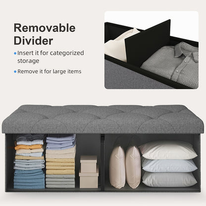 [Multi-Purpose Ottoman Bench] Heavy-Duty Multi-Purpose Folding Storage Ottoman Bench with Seat | Indoor/Outdoor, Space-Saving Design, Non-Porous Easy-Clean Surface - Perfect for Living Room, Bedroom, Patio, Garden Tool Storage - Gray Organizer Bench