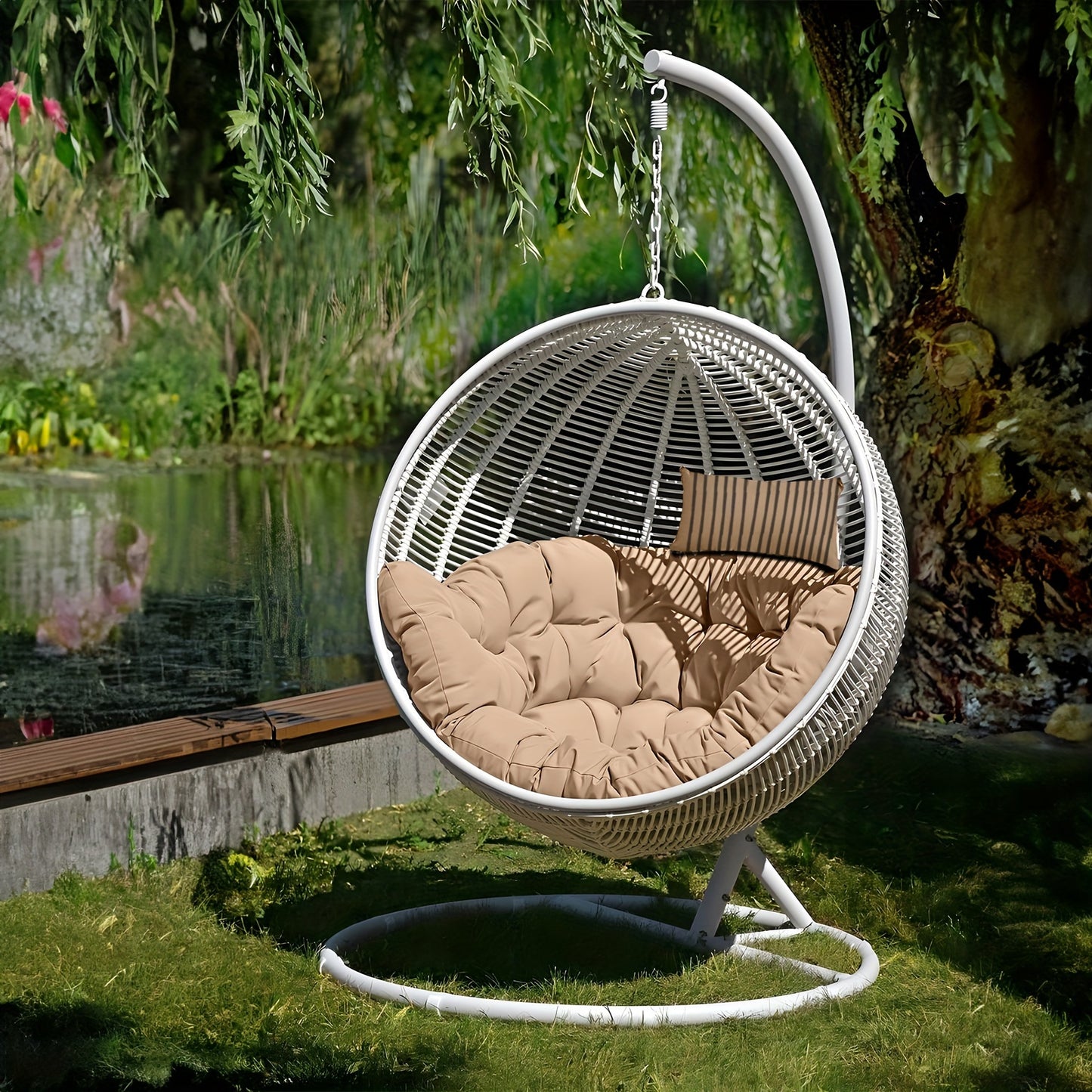[Soft Egg Chair Cushion] Soft Thick Swing Egg Chair Pad Cushion | Hammock Replacement with Headrest for Indoor Outdoor Garden Patio (ONLY Cushion, WITHOUT CHAIR)
