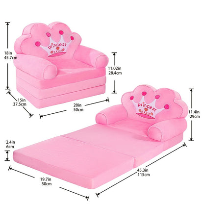 2-in-1 Kids Sofa Lounger with Pillow and Armrests Foldable Toddler Couch Memory Foam Plush Machine Washable Cover Kids Room Seating Pink Purple Blue Holiday Gift