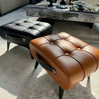 1pc Stylish & Versatile High Quality Oil Wax Leather Low Stools, Footstools, Leather Padded Footstools - for Sofa End, Shoe Changing Stools for Living Rooms, Corridors, Foyers, Entrance, Bedroom, Home Decor Furniture, Furniture for Home