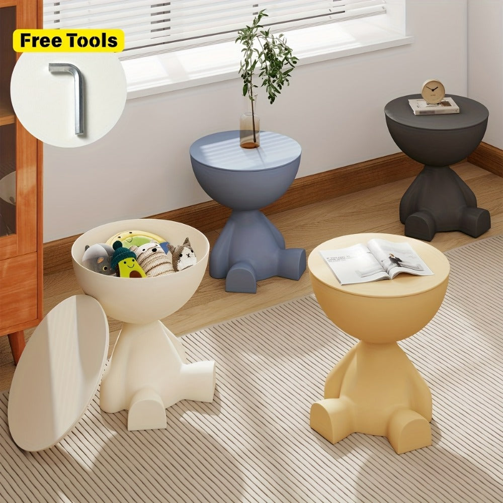 Round End Table with Hidden Storage – Cute Novelty Side Table & Nightstand for Small Spaces | Compact Plastic Accent Table for Living Room, Bedroom & Dorm | Stylish Gift for Home Lovers