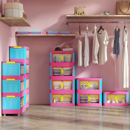 Foldable Rolling Storage Organizer 4 & 5 Tier with 360° Wheels & Magnetic Closure – Waterproof PP Stackable Shelf for Living Room, Bedroom, Kitchen & Office
