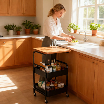 Multi-functional Rolling Kitchen Storage Trolley, White/ Black Multi-layer Mobile Storage Rack, Sturdy Metal Frame, Suitable for Living Room, Bedroom, Kitchen, Bathroom, Office - Easy to Assemble, Smooth-rolling Casters.
