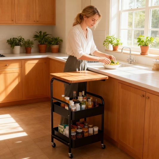 Multi-functional Rolling Kitchen Storage Trolley, White/ Black Multi-layer Mobile Storage Rack, Sturdy Metal Frame, Suitable for Living Room, Bedroom, Kitchen, Bathroom, Office - Easy to Assemble, Smooth-rolling Casters.