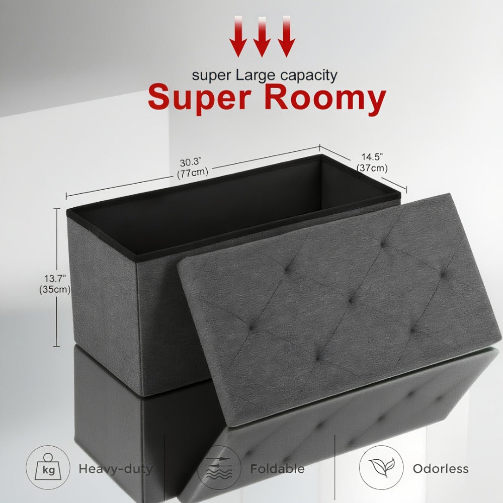Foldable Storage Ottoman Bench 30 or 43 Inch, Padded Folding Ottoman Stool with Hidden Storage for Bedroom Living Room, End of Bed Bench Footrest Chest, Gray