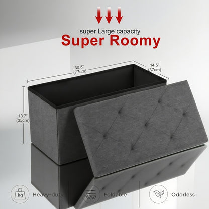 Foldable Storage Ottoman Bench 30 or 43 Inch, Padded Folding Ottoman Stool with Hidden Storage for Bedroom Living Room, End of Bed Bench Footrest Chest, Gray