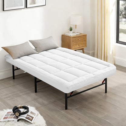 Folding Bed Topper Roll-Up | Soft Portable Mattress Pad for Bed Frame, Guest Room, Dorm & RV – Twin Full Queen King, Multiple Colors