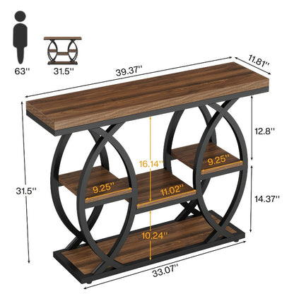 Console Table 39 Inch with 4-Tier Storage Shelves, Narrow Entryway Sofa Table Wood & Metal Frame for Hallway, Living Room & Small Spaces