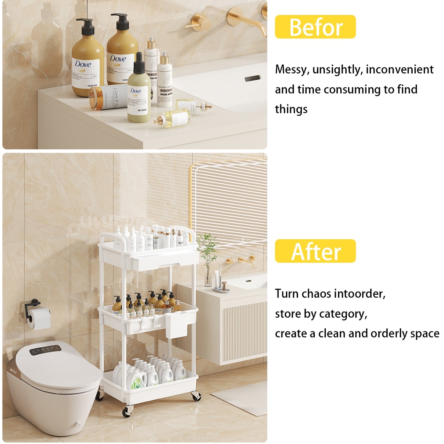Rolling Utility Cart with Drawer - 360° Swivel Wheels, Plastic Shelves & Metal Frame, Multifunctional Storage Organizer for Bathroom, Kitchen, Office, Lab, Living Room - No Power Needed, Rolling Storage Cart, Home Organization, Compact Design, Durable Con
