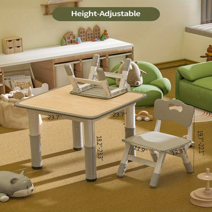 3pcs Easy-Clean Toddler Furniture Set: Height-Adjustable Table & 2 Sturdy Wooden Chairs, Perfect for Kids' Activities in Classrooms, Bedrooms, Playrooms, & Homes, Christmas Gifts