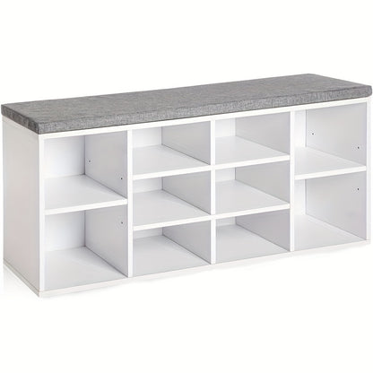 3-Tier Shoe Storage Bench with 10 Adjustable Cubbies - Entryway Organizer for Hallway, Living Room & Bedroom