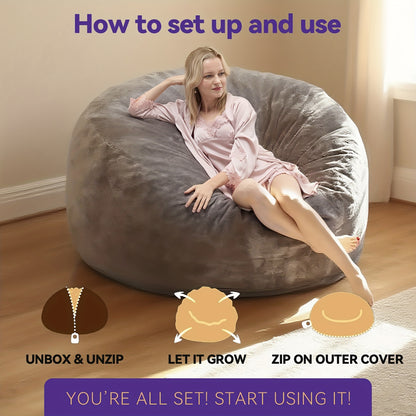 5ft 6ft Bean Bag Chair Giant BeanBag with Memory Foam Filled, Comfy Bean Bag Chairs for Adults, Adult Bean Bag Chair with Dutch Velvet Cover for Living Room Bedroom, 3ft 4ft Bean Bag Sofa