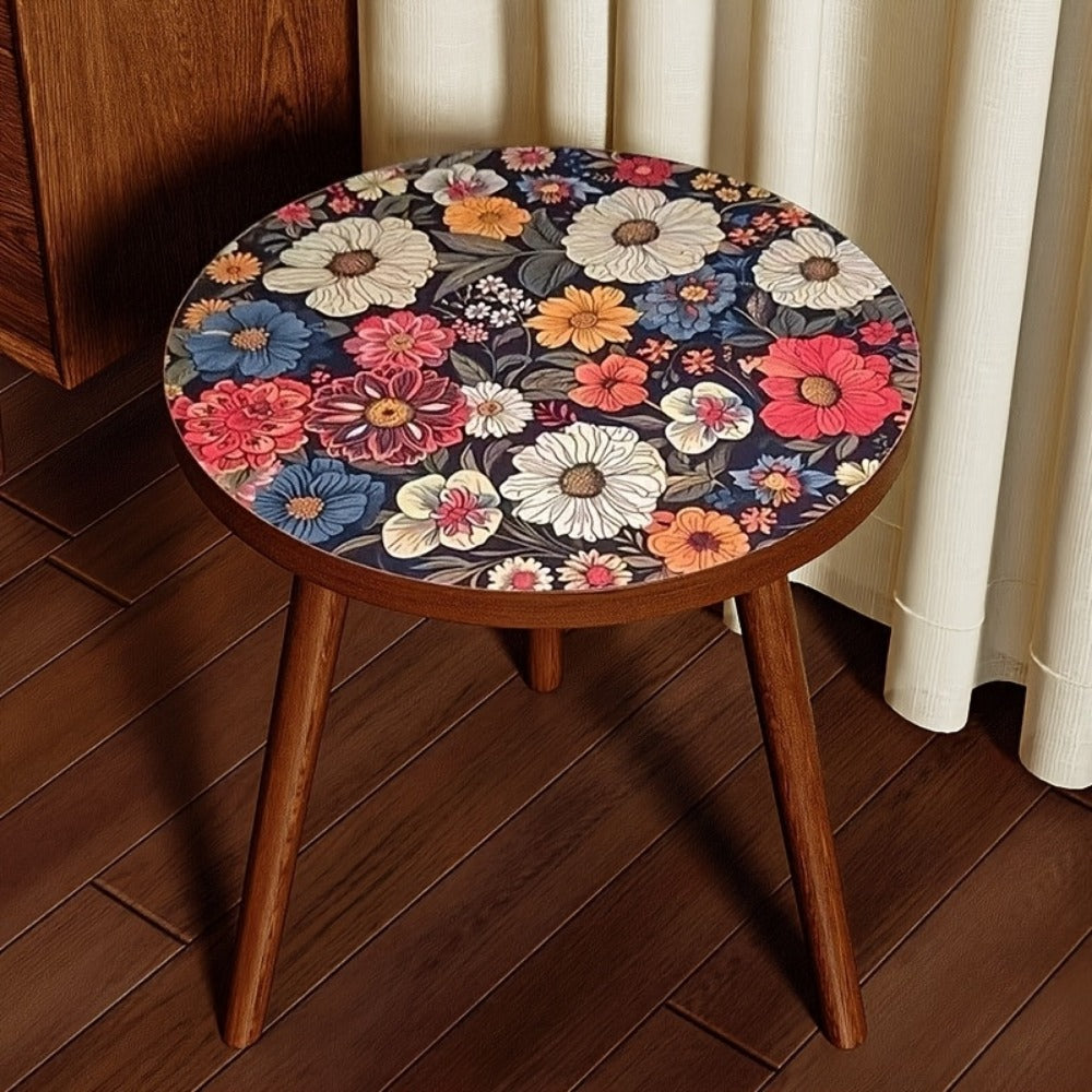 Mandala Flower Sofa Side Table, Round Coffee Table with Storage Space Saving Design for Living Room Bedroom Outdoor Patio, Multi-functional End Table