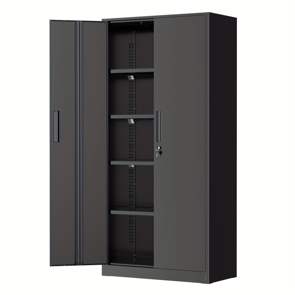 Lockable Metal Storage Cabinet 71"H with Adjustable Shelves & Locking Doors – Freestanding Steel Organizer for Garage, Gym, Home Office & School