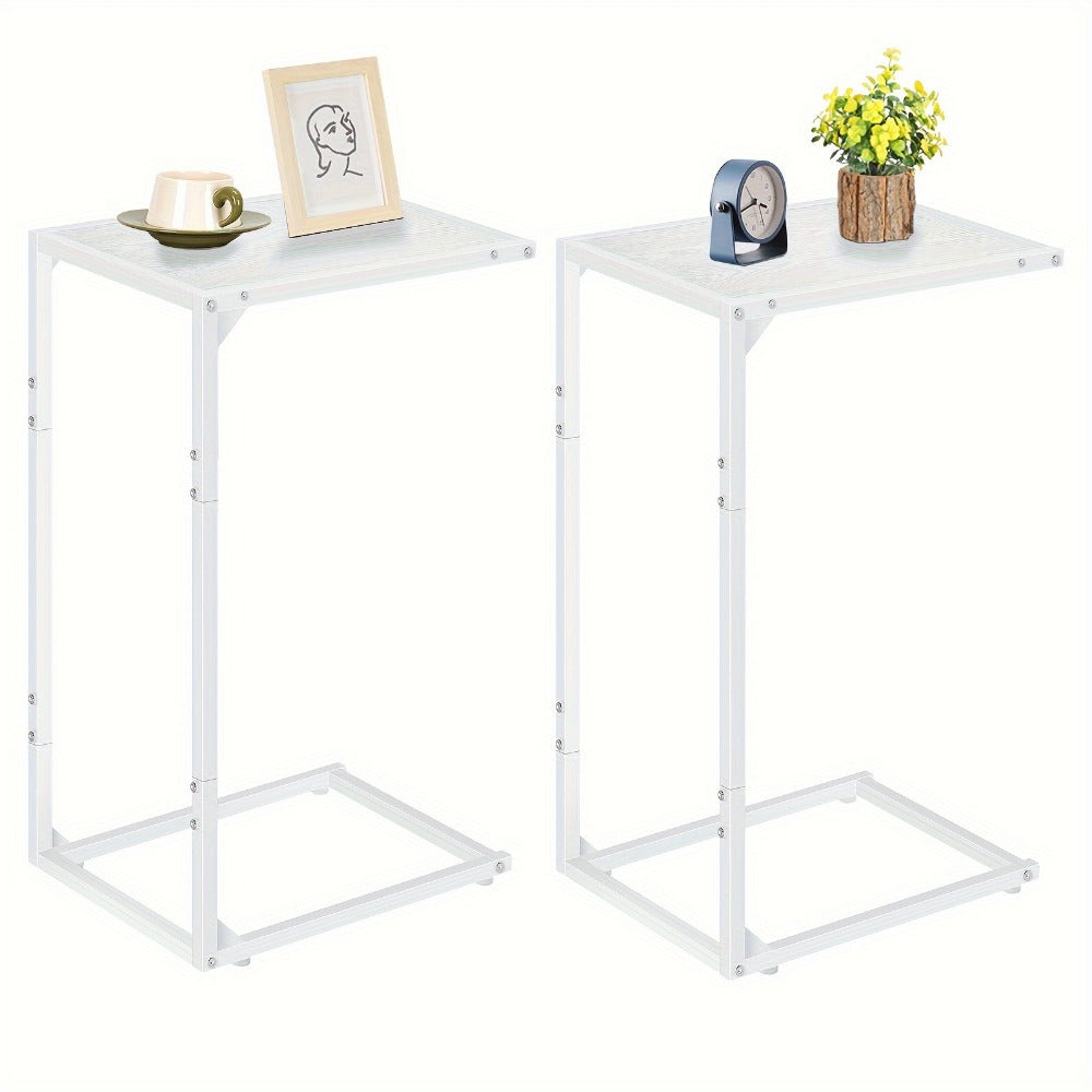 C Shaped End Table Slides Under Sofa, 50 LBS Capacity Snack Side Table for Living Room Bedroom, Multifunctional Sofa Table with Optional Charging Station & Storage Bag, 1pc or 2pcs Set