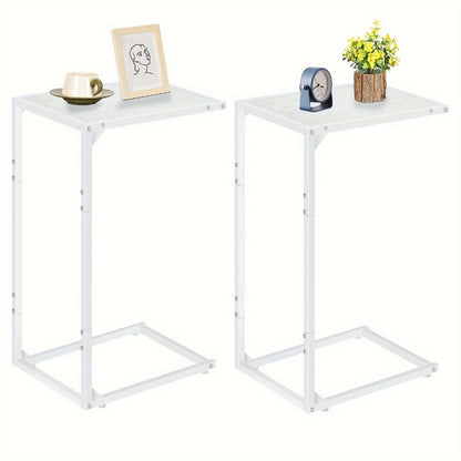 C Shaped End Table Slides Under Sofa, 50 LBS Capacity Snack Side Table for Living Room Bedroom, Multifunctional Sofa Table with Optional Charging Station & Storage Bag, 1pc or 2pcs Set