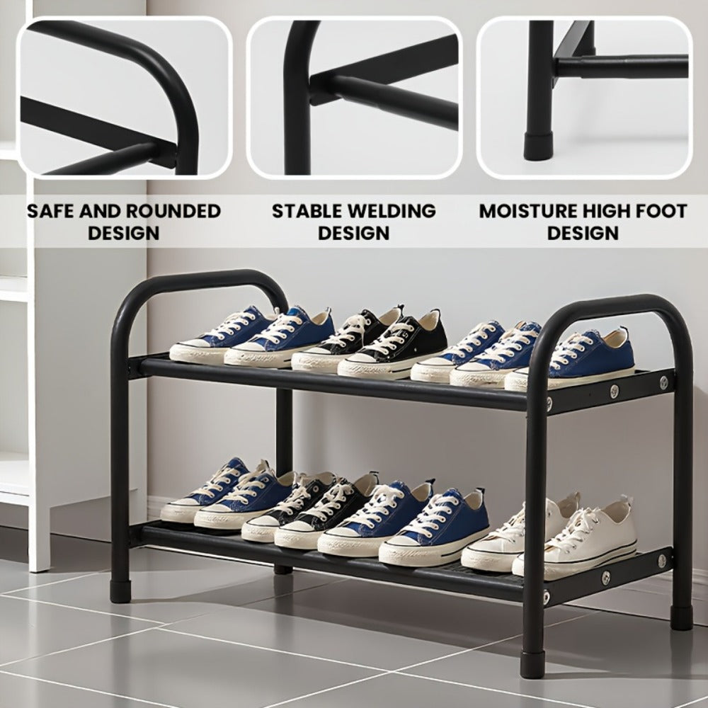 Adjustable Metal Shoe Rack 3-Tier Expandable Width 17.7"-32.6" Freestanding Shoe Organizer for Entryway Cloakroom Foyer – Sturdy Black Steel Shoe Shelf